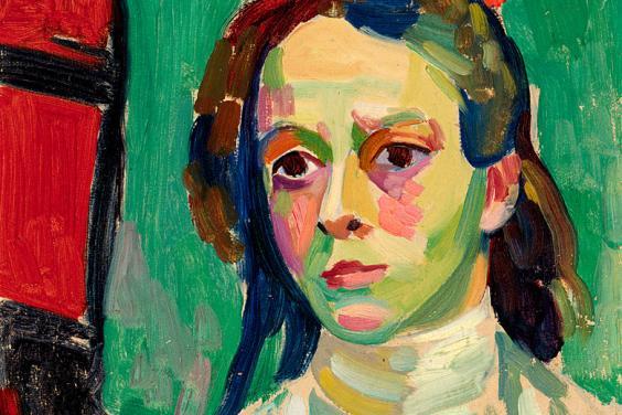 Detail from Gabriele Munter's painting 'Girl with a Red Ribbon', 1908.