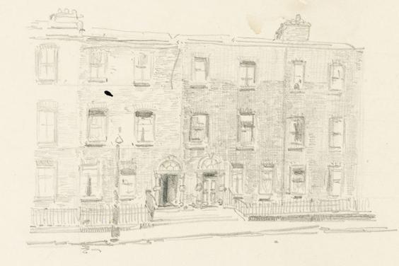 Pencil drawing of a row of Georgian houses