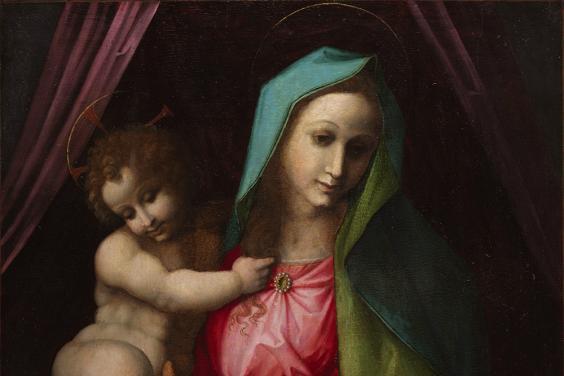 Oil painting of Virgin and Child with Saint John the Baptist