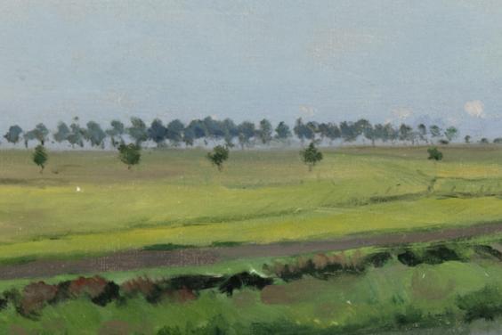 Painting of trees and fields