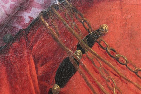 Detail of painting showing Vermilion red