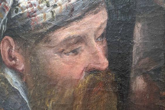 King Solomon's face after paint losses have been retouched