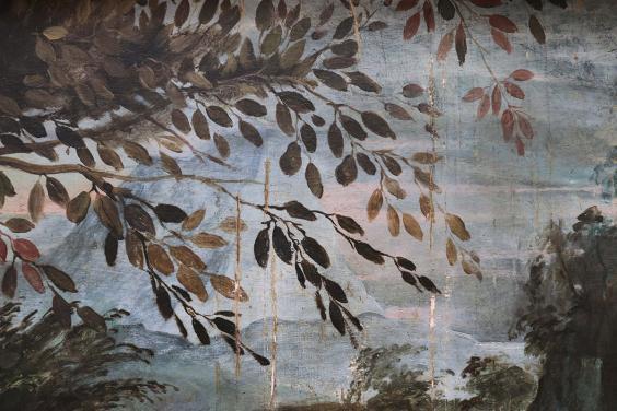 Detail of painting showing smalt pigment used in sky