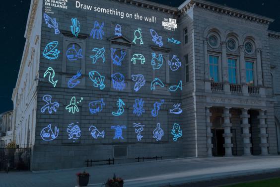 Drawings projected on the facade of the National Gallery of Ireland