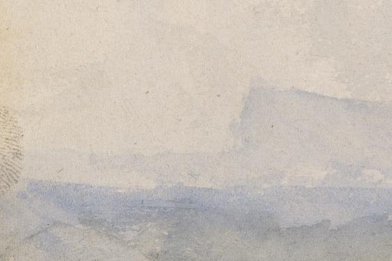 Close up of Turner's fingerprint on left edge of watercolour