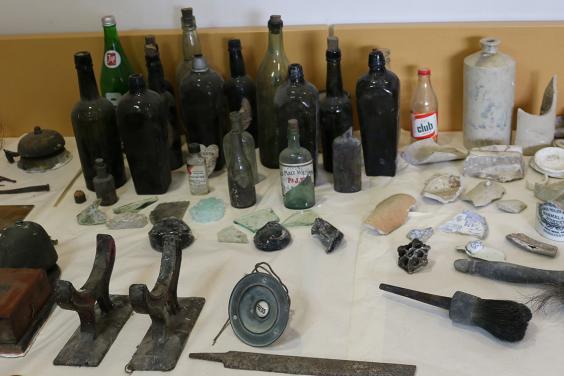 Found objects laid on table