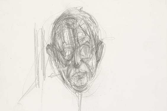 Sketchy pencil portrait of Jean Paul Sartre's head