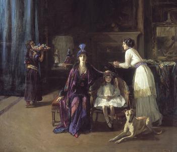 John Lavery (1856-1941), 'The Artist's Studio: Lady Hazel Lavery with her Daughter Alice and Stepdaughter Eileen', 1910-1913. © National Gallery of Ireland.