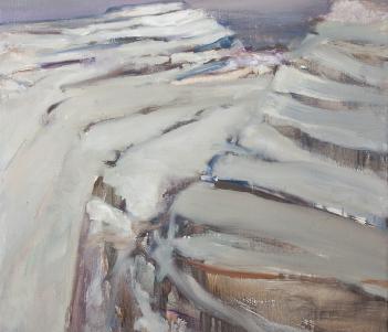 An oil painting of bare, folded rock on Mullaghmore