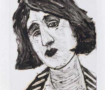 Monotype print of bust-length portrait of a woman