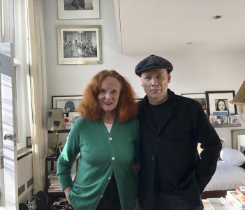Grace Coddington and Perry Ogden, photographed at Coddington's home in New York. In the background we see lots of framed black and white photographs