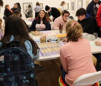Photo of teenagers taking part in a workshop in the Gallery