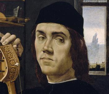 Detail from Filippino Lippi's Portrait of a Musician, late 1480s.