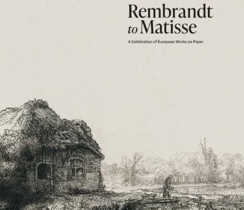 Book cover showing a detail from a black and white etching of a thatched house, with the title 'Rembrandt to Matisse' in the top right corner