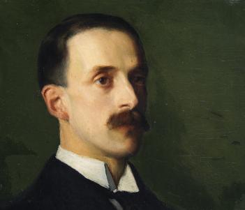 Portrait of Hugh Lane against a green background