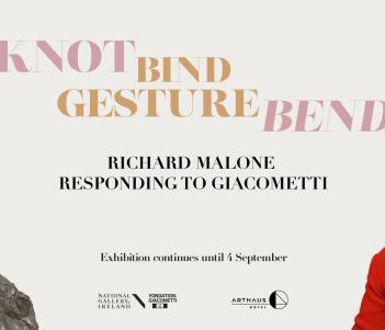 Poster with detail of an Alberto Giacometti sculptural bust and a photo of Richard Malone