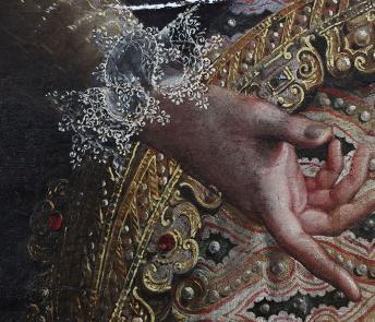 Detail showing Queen of Sheba's right hand gesturing