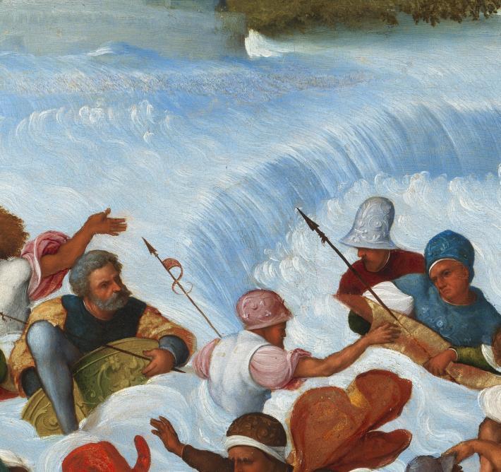 Detail from a painting showing figures in the sea