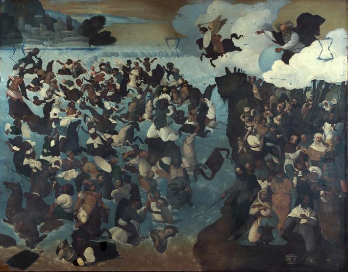 A UV photograph of Mazzolino's The Crossing of the Red Sea